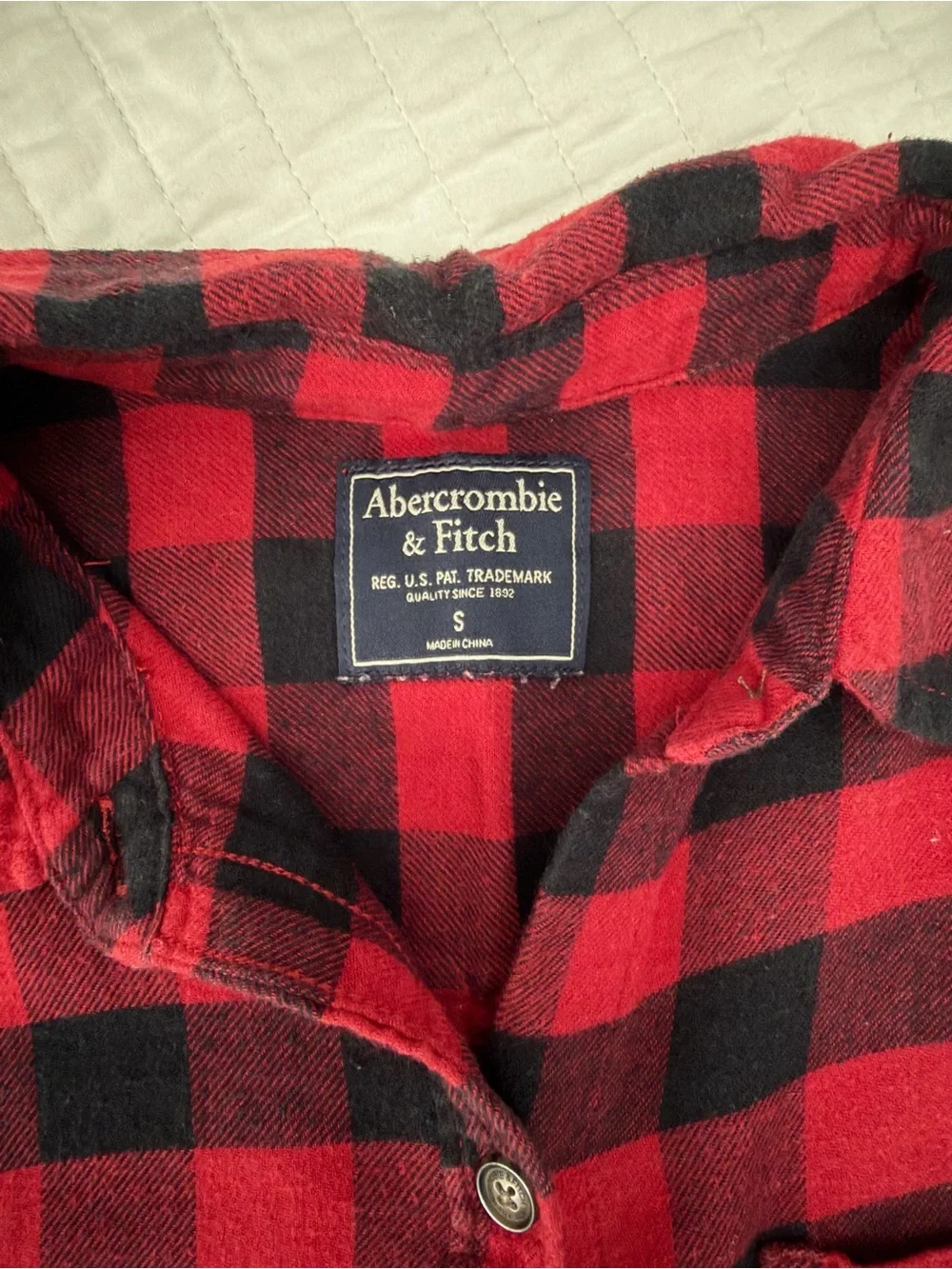 Abercrombie & Fitch Red and Black Buffalo Plaid Button-Down Top